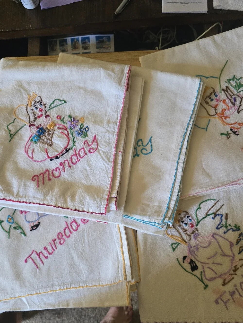 Vintage Kitchen Linens  Embroidered Day-of-Week Kitchen Towels - 5pc Set